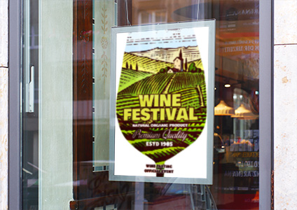 Wine Festival Poster Hanging in a Storefront Window | Banners.com