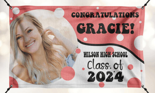 fabric banner congratulating a recent graduate.
